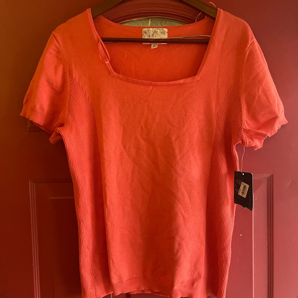 Debbie Morgan Orange Fitted Ribbed Short Sleeve T-Shirt